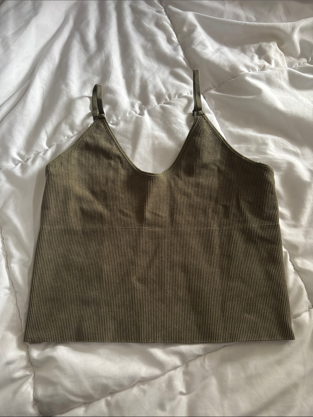 Forever 21 Olive Ribbed Cropped Tank